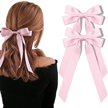 Amazon.com : Silky Satin Hair Bows and Ribbons: 2PCS Pink